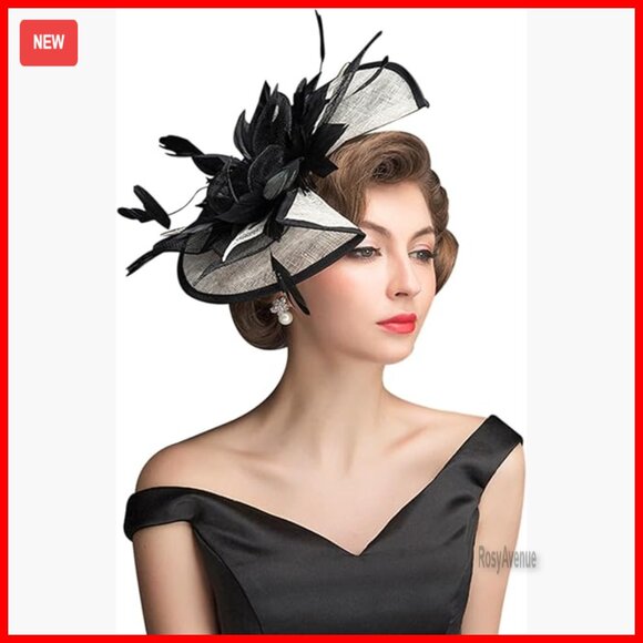 Large Mesh Fascinator Hat with Feathers Rhinestone Bow Derby Tea Party main image 6